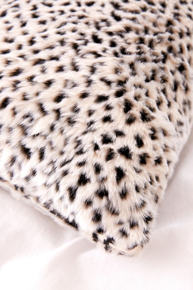 Snow Leopard Print Faux Fur Pillow #2
