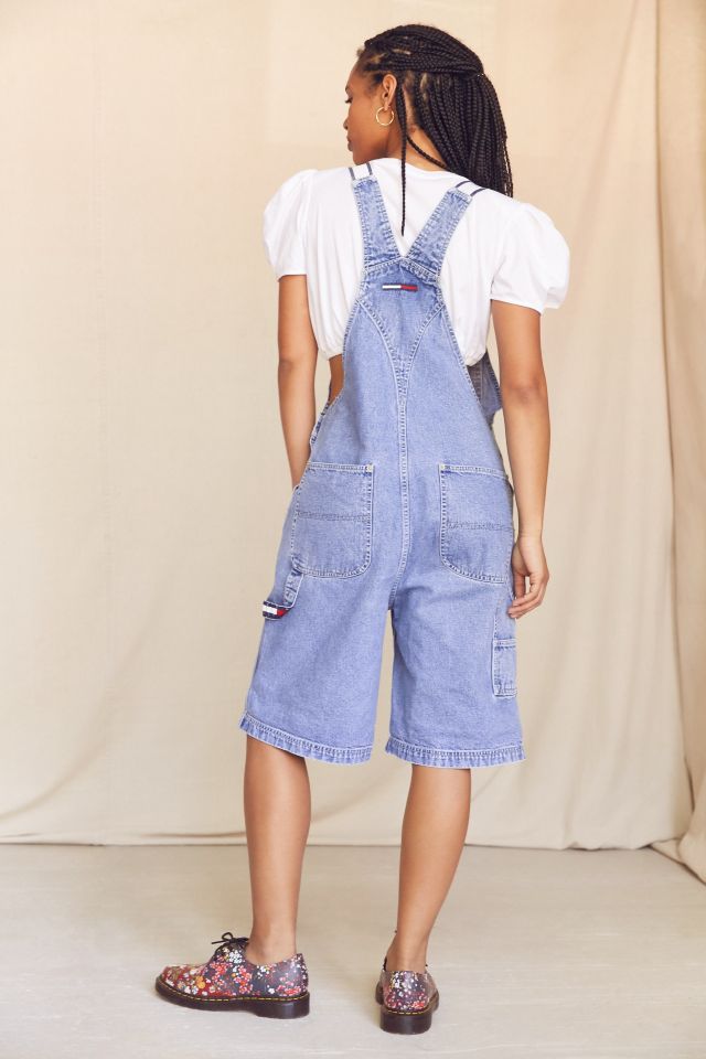 Vintage Tommy Hilfiger ‘90s White Strap Midi Denim Shortall Overall #1