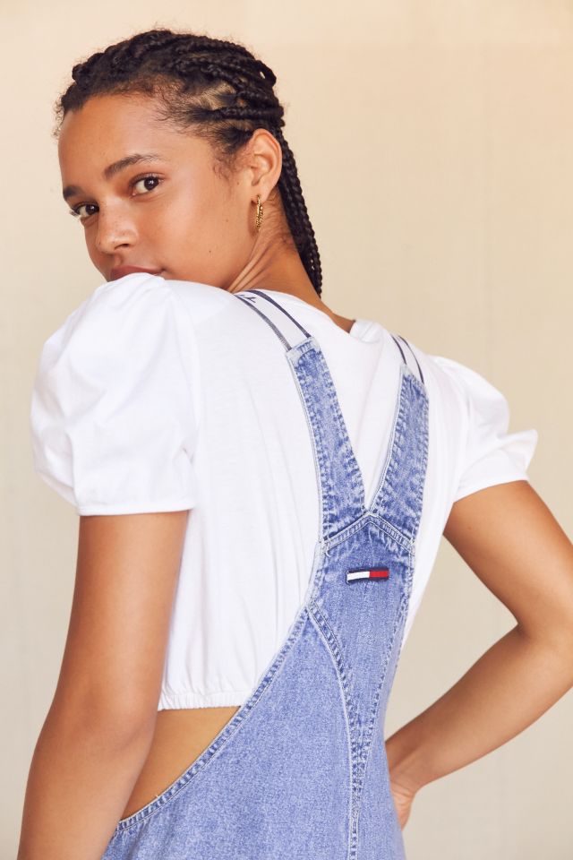 Vintage Tommy Hilfiger ‘90s White Strap Midi Denim Shortall Overall #4