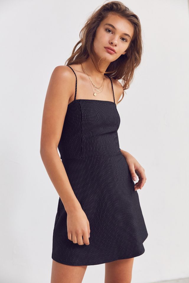 Silence + Noise Pinstripe Knit Fit + Flare Dress