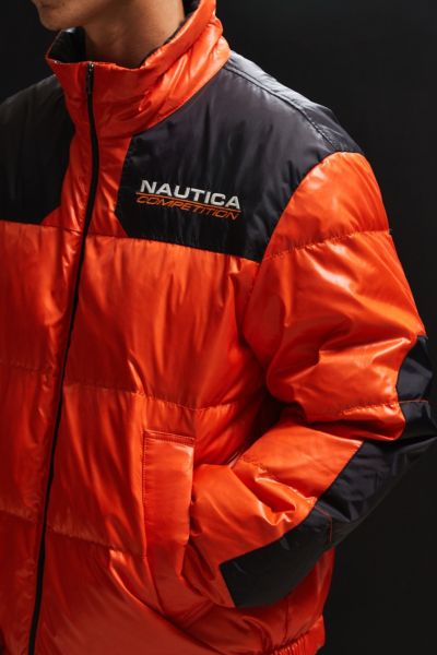 nautica competition orange puffer jacket