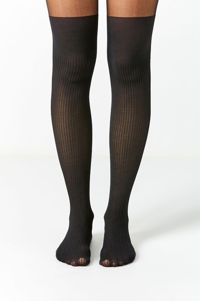 Out From Under Ribbed Faux Thigh High Sheer Tight #1