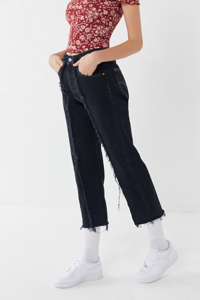 Short En Jean Levi's 569 Vintage - Ourlet Froncé Rouge Tartan - Taille W27 - Occasion En Excellent état