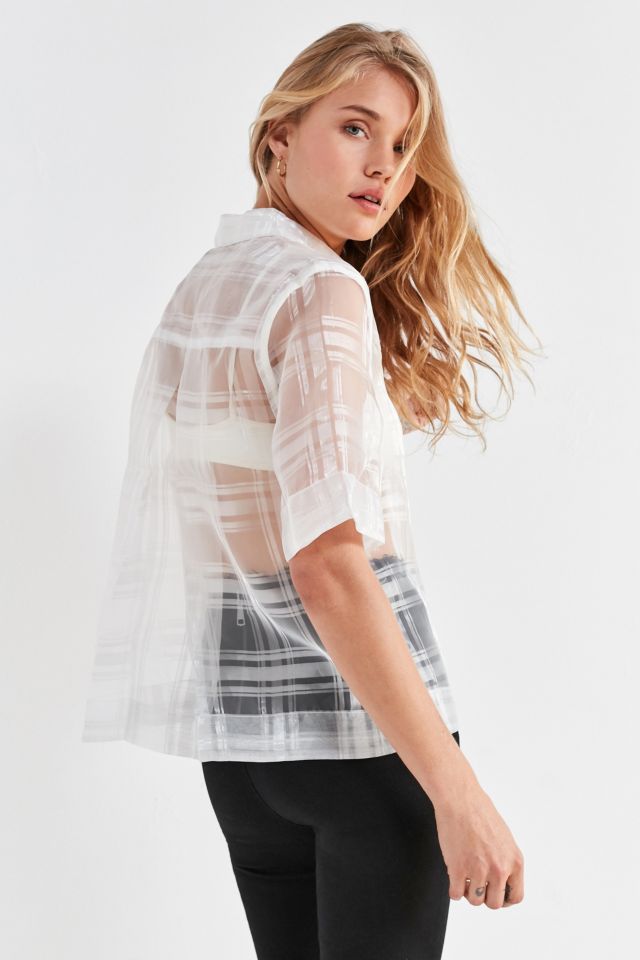 UO Dougherty Sheer Plaid Button-Down Top #3