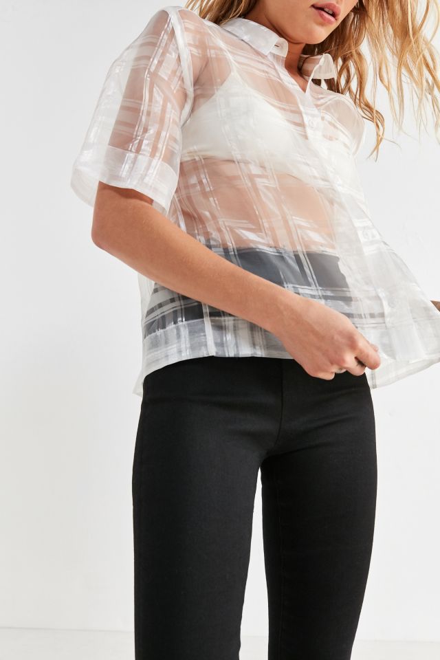 UO Dougherty Sheer Plaid Button-Down Top #4