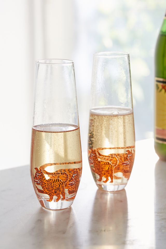 Tiger Stemless Champagne Flute – Set of 2