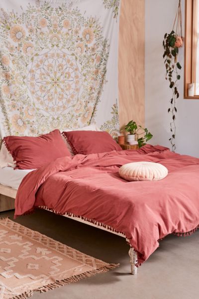 Washed Cotton Tassel Trim Duvet Cover, Washed Cotton Duvet Cover Urban Outfitters