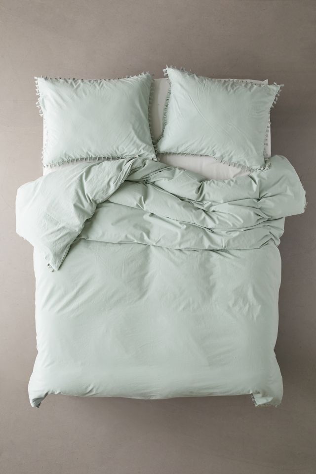 Housse de couette à pompons en coton délavé #1