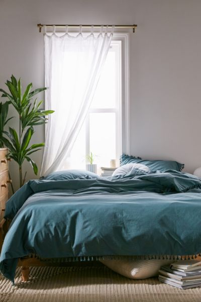 Washed Cotton Tassel Duvet Cover, Urban Outfitters Wonky Grid Duvet Cover