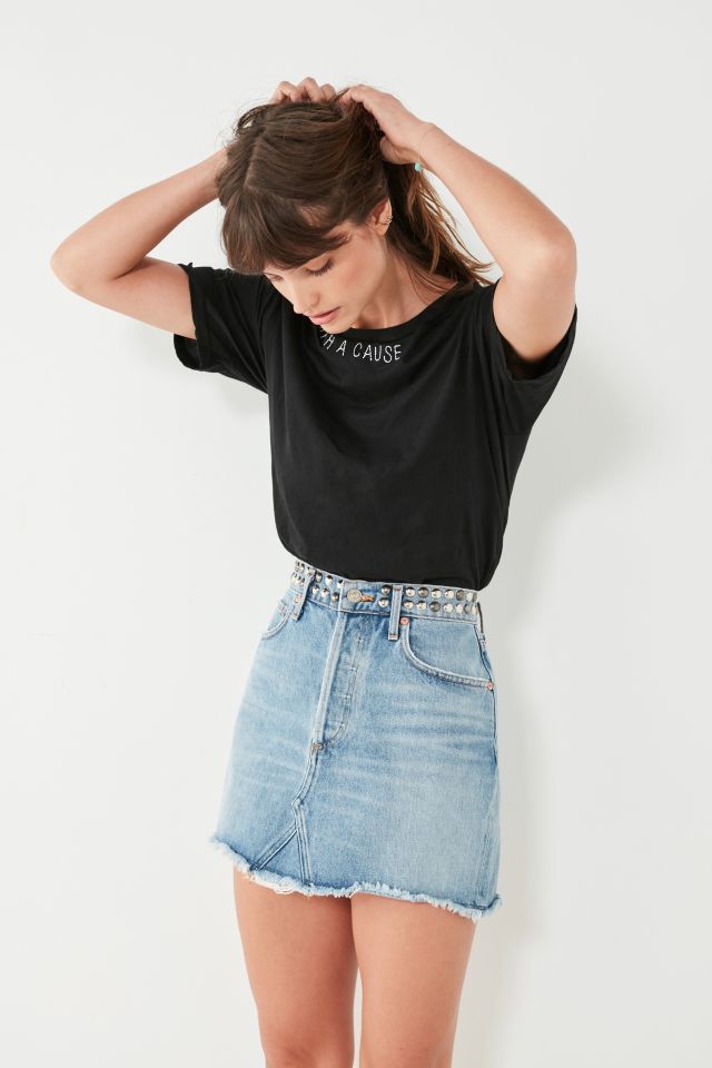 Studded hot sale denim skirt