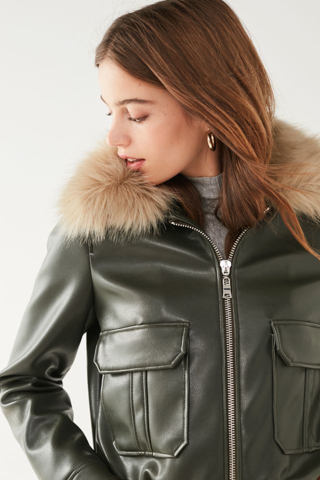 UO Faux Fur Green Flight Jacket #3