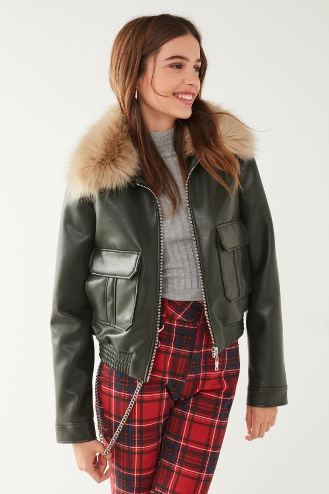 UO Faux Fur Green Flight Jacket #4