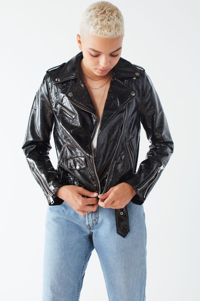 UO Patent Faux Leather Moto Jacket #3