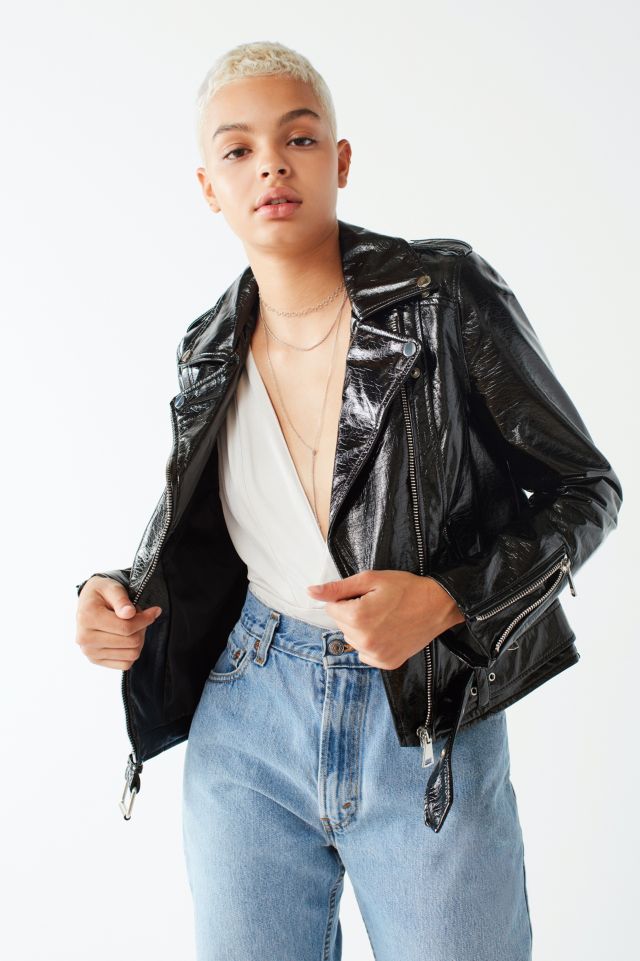 UO Patent Faux Leather Moto Jacket #5