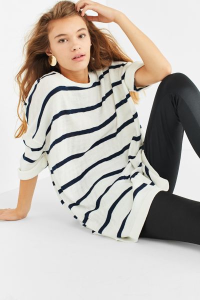 UO Oversized Striped Short Sleeve Sweater | Urban Outfitters