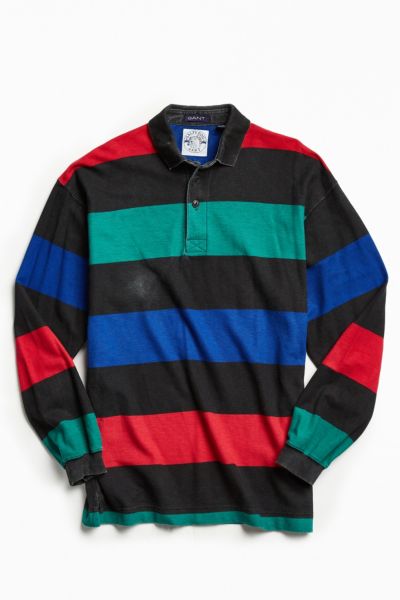 Vintage Gant Black Multi Stripe Rugby Shirt | Urban Outfitters