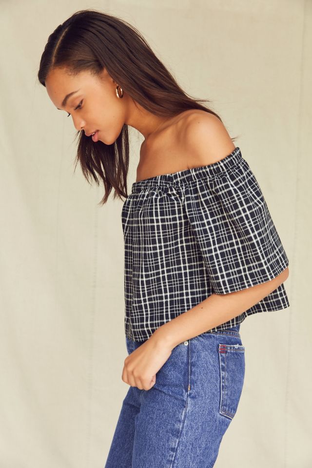 Urban Renewal Remade Plaid Off-The-Shoulder Top #1