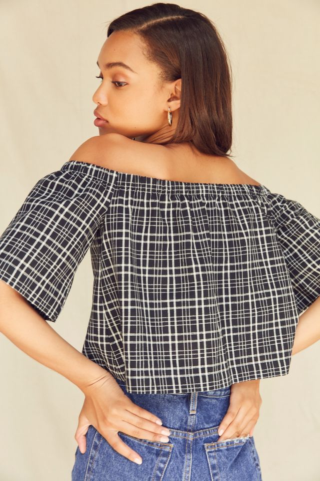 Urban Renewal Remade Plaid Off-The-Shoulder Top #3
