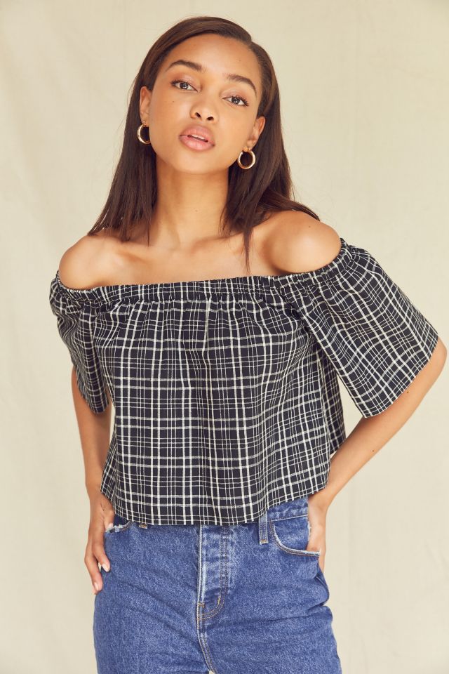 Urban Renewal Remade Plaid Off-The-Shoulder Top #4