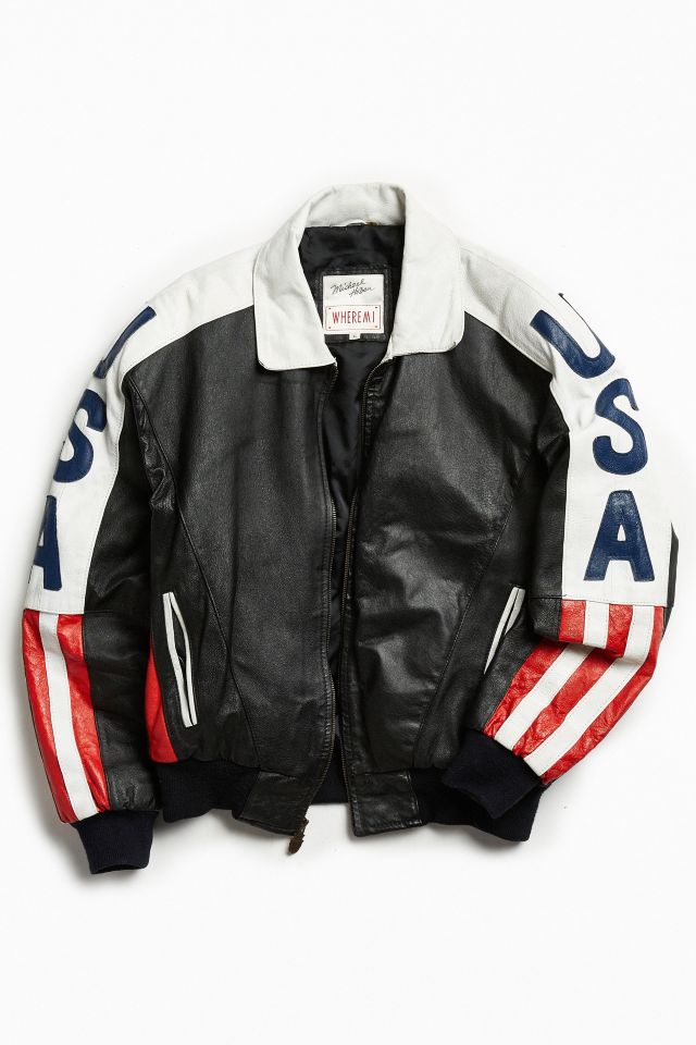Vintage USA Flag Leather Bomber Jacket | Urban Outfitters