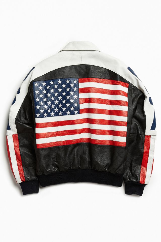 Vintage USA Flag Leather Bomber Jacket #1