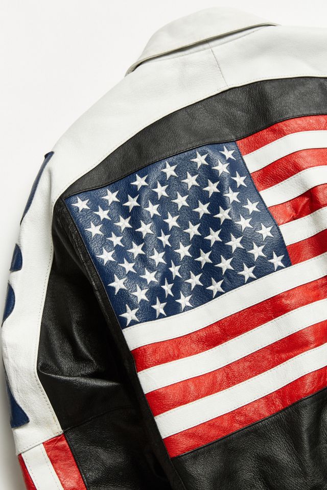 Vintage USA Flag Leather Bomber Jacket #3
