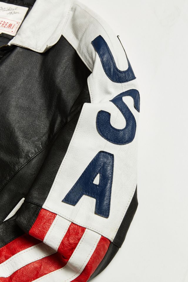 Vintage USA Flag Leather Bomber Jacket #4