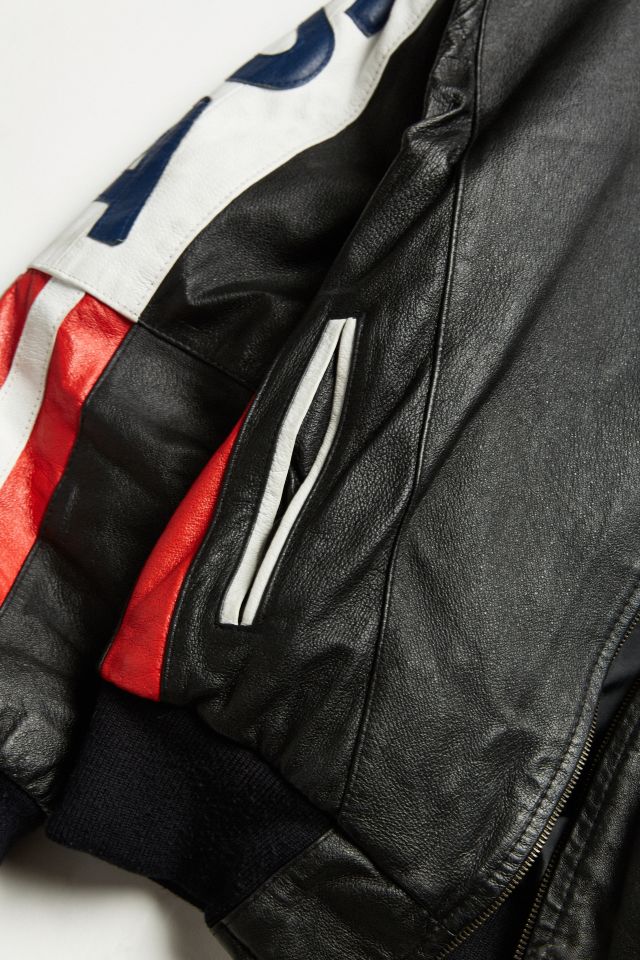 Vintage USA Flag Leather Bomber Jacket #5
