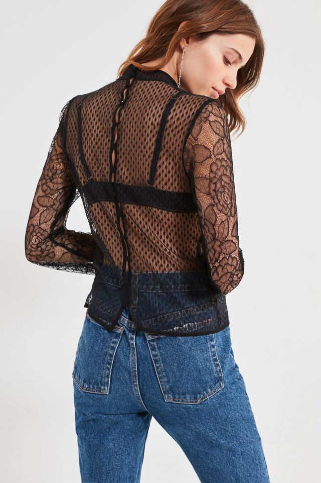 UO Victoria Sheer Lace Button-Down Top #2