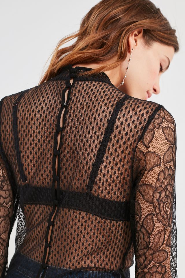 UO Victoria Sheer Lace Button-Down Top #4