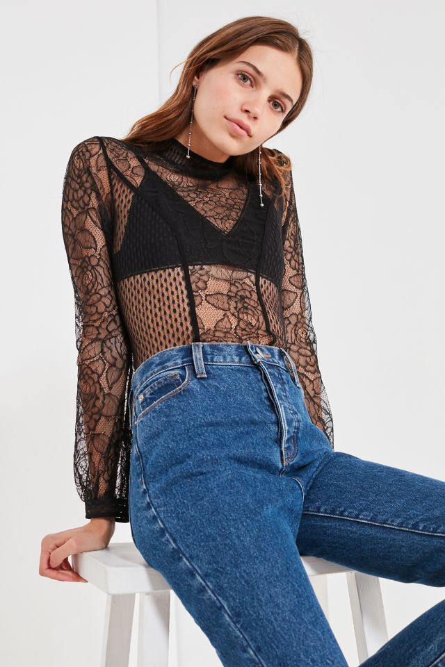 UO Victoria Sheer Lace Button-Down Top #5