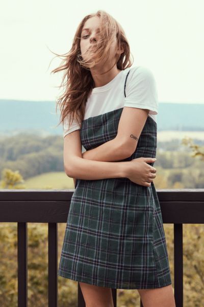 UO Straight-Neck Plaid Mini Dress | Urban Outfitters