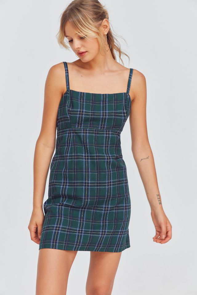 UO Straight Neck Plaid Mini Dress Urban Outfitters