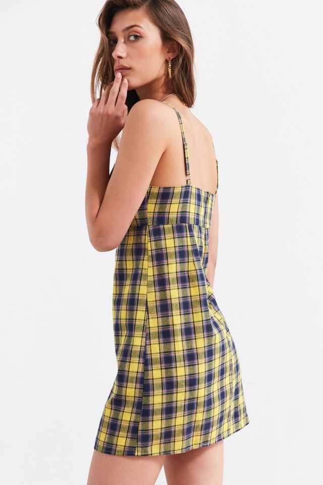 UO Straight-Neck Plaid Empire-Waist Mini Dress | Urban Outfitters