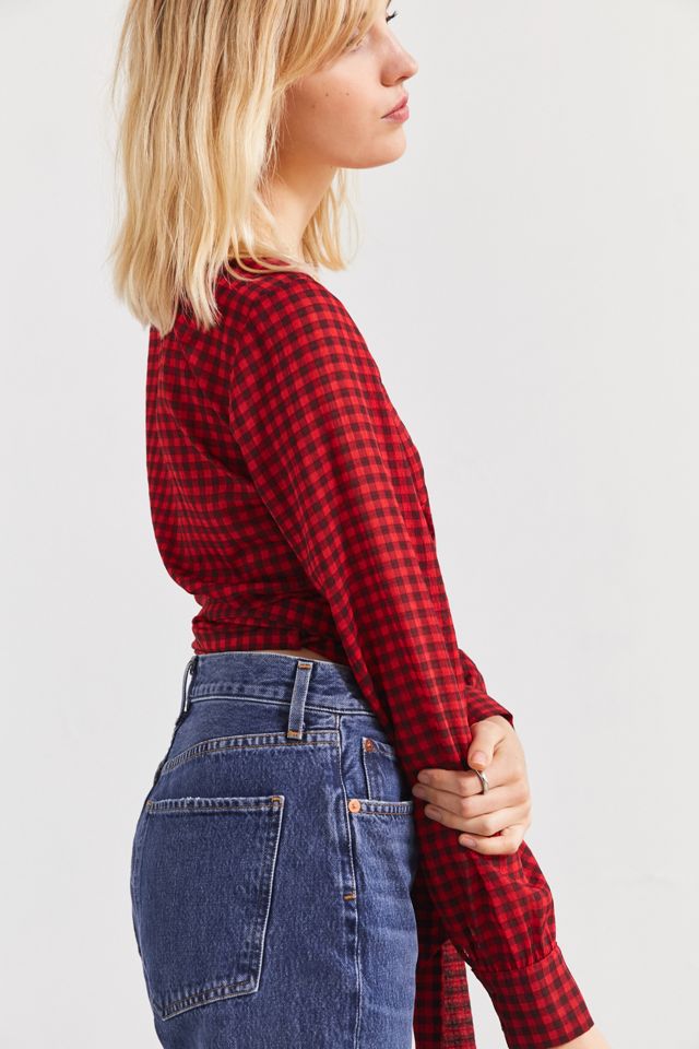 UO Cropped Gingham Wrap Blouse #1