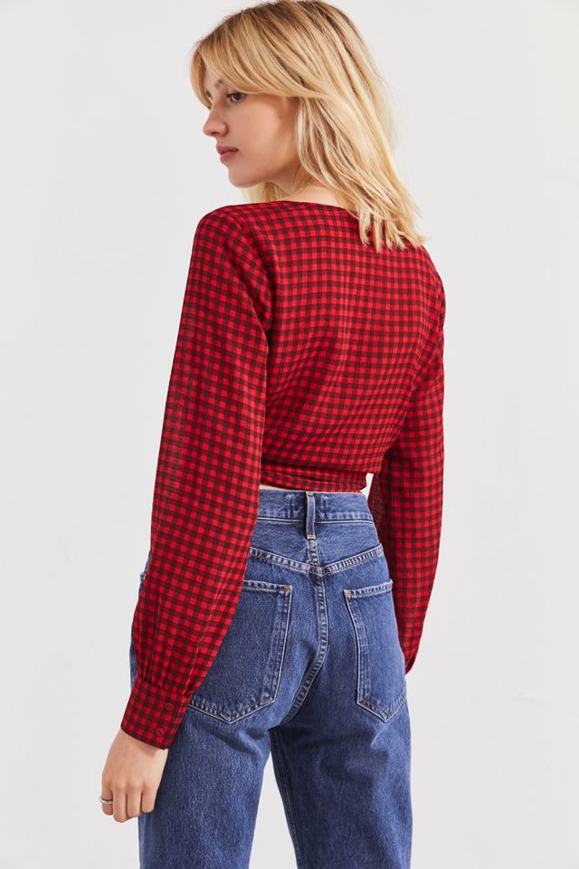 UO Cropped Gingham Wrap Blouse #2