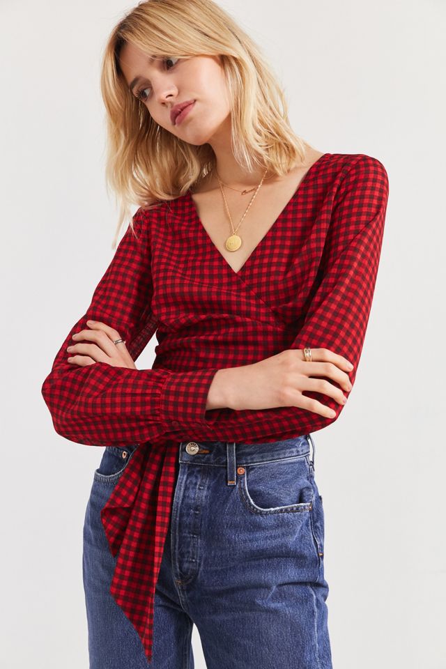 UO Cropped Gingham Wrap Blouse #3