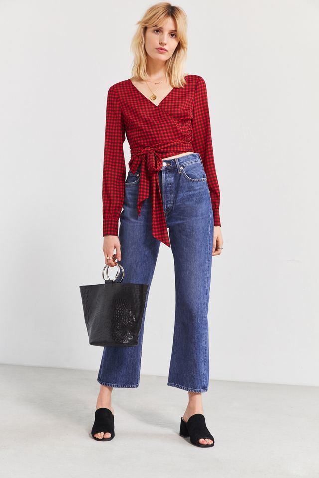 UO Cropped Gingham Wrap Blouse #4