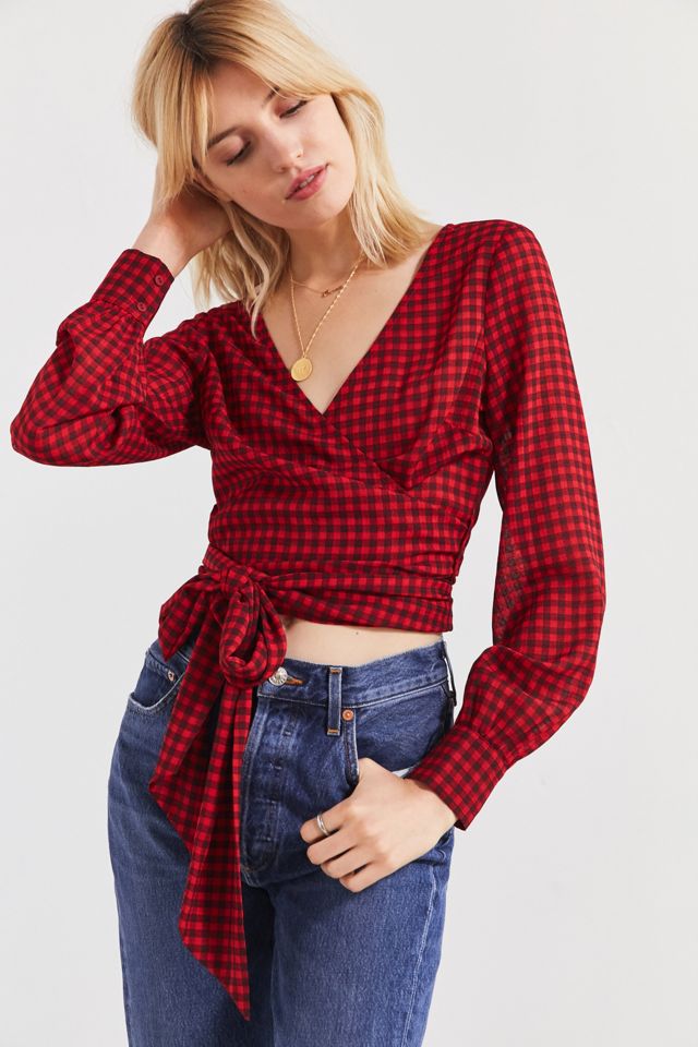 UO Cropped Gingham Wrap Blouse #5