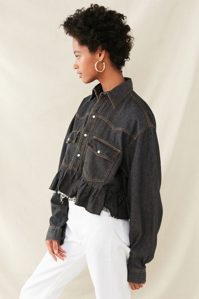 Urban Renewal Recycled Button-Down Peplum Chambray Shirt #4