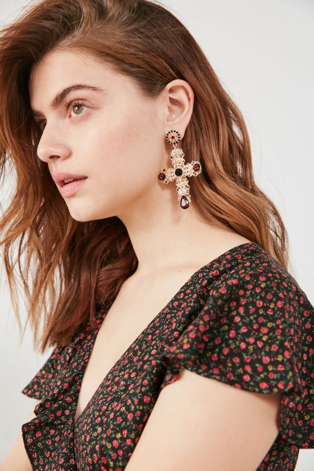ZHUU Gem Cross Statement Earring #1