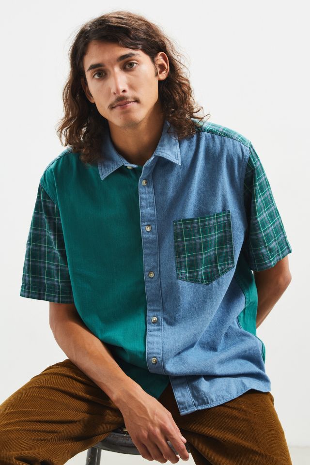 UO Denim Plaid Short Sleeve Button-Down Shirt #1