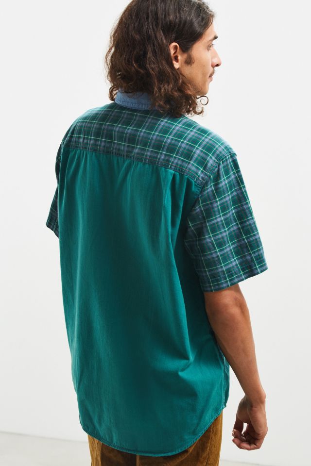 UO Denim Plaid Short Sleeve Button-Down Shirt #3