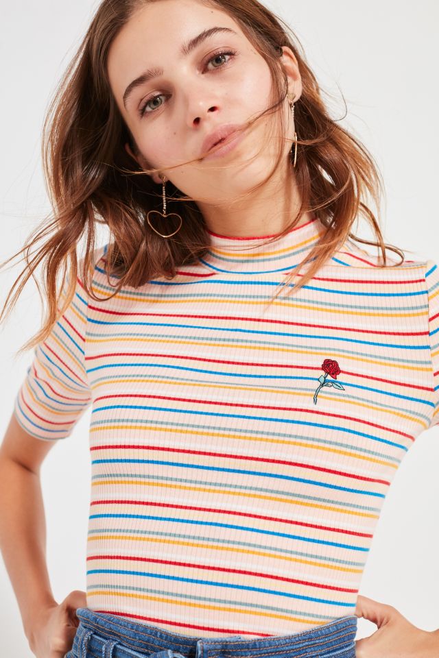 UO Zola Striped Mock-Neck Top | Urban Outfitters