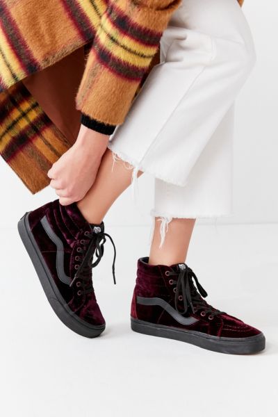 burgundy velvet high top vans