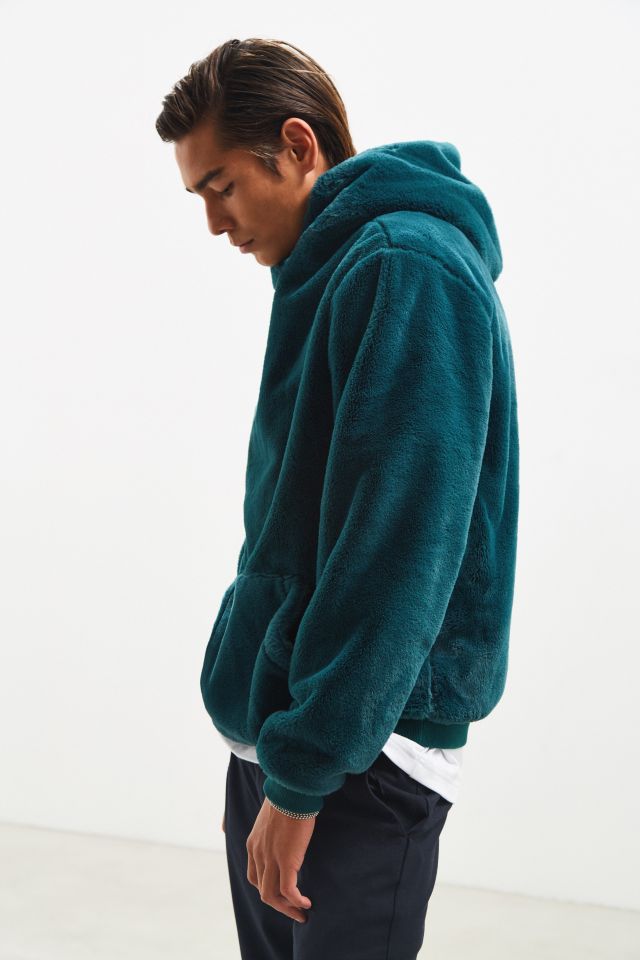 UO Deep Green Faux Fur Hoodie Sweatshirt