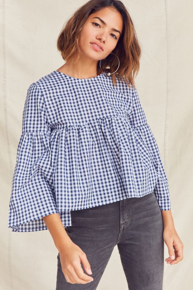 Urban Renewal Remade Bell-Sleeve Gingham Top | Urban Outfitters