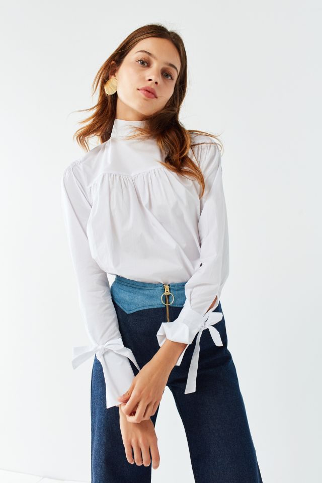 Haute Rogue Turtleneck Tie-Cuff Top #2
