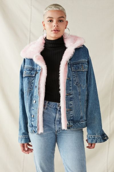 fur trim denim coat