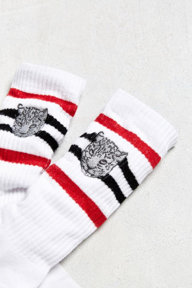 Embroidered Snow Leopard Striped Sport Sock #1